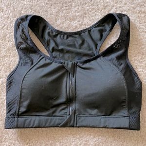 Black Zip-Up Sports Bra with Mesh